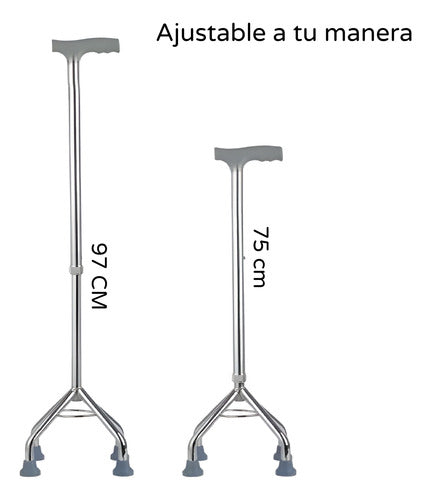 Baston De 4 Patas 4 Apoyos Aluminio Base Alta Premium Gris